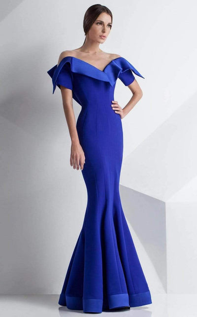 MNM Couture - G0782 Folded Off-Shoulder Mermaid Gown  - 1 pc Coral in Size 6 Available CCSALE 14 / Royal Blue