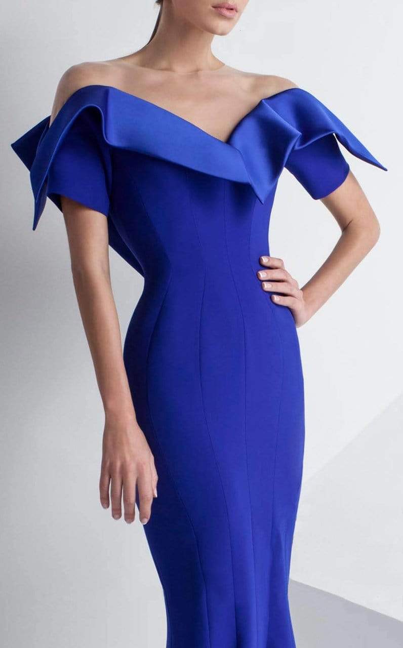 MNM Couture - G0782 Folded Off-Shoulder Mermaid Gown  - 1 pc Coral in Size 6 Available CCSALE