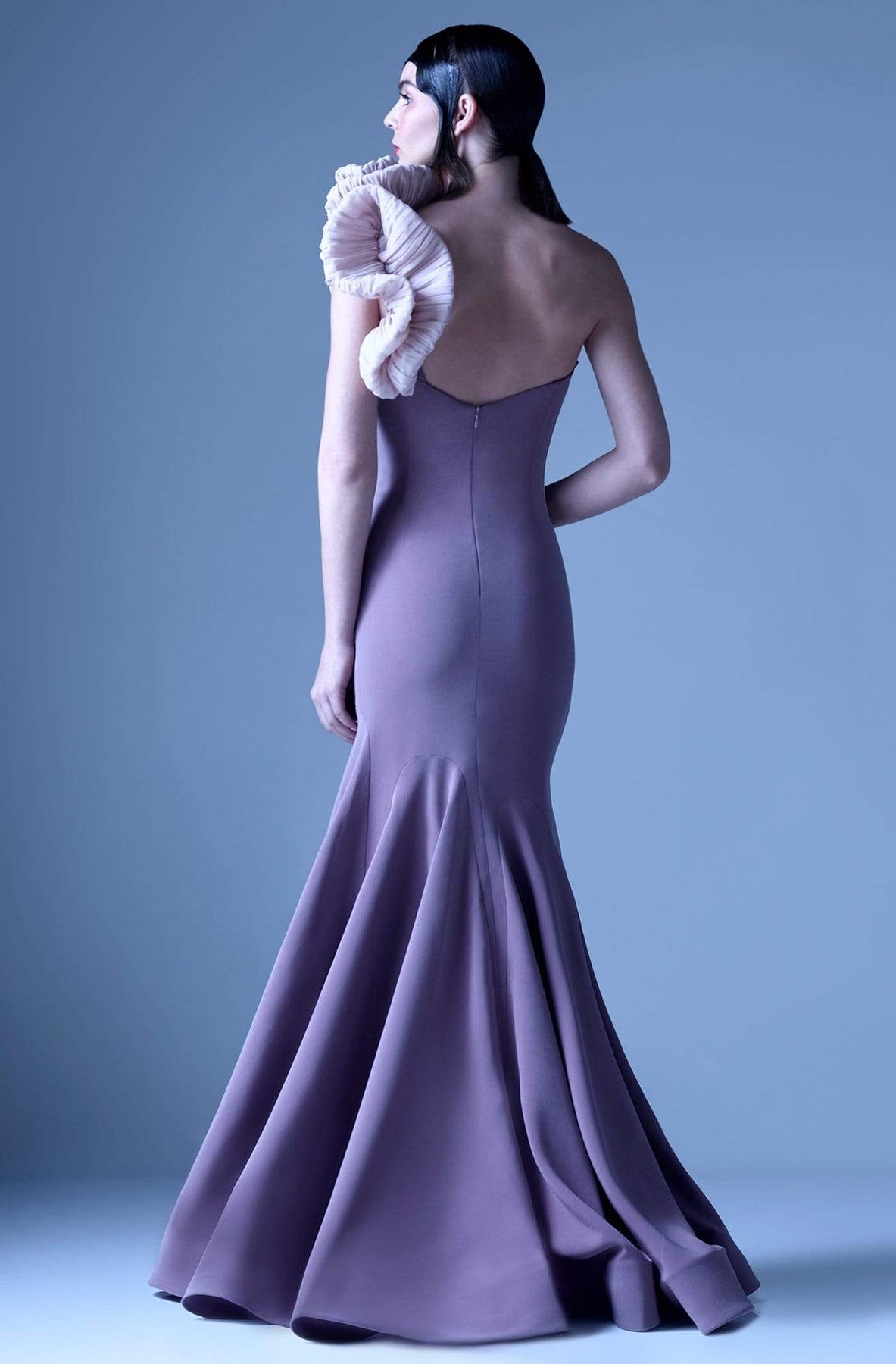 MNM Couture - G0932 Ruffled Asymmetric Mermaid Dress in Purple