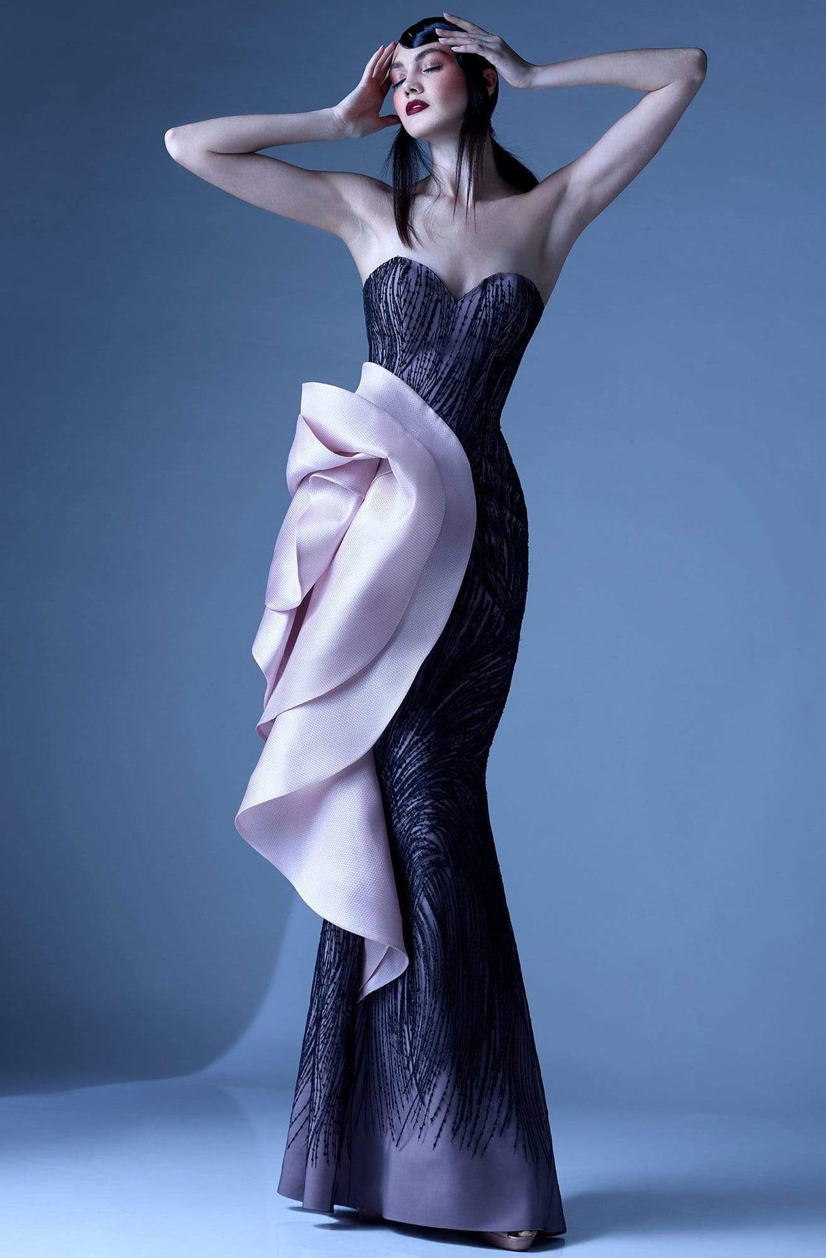 MNM Couture - G0961 Strapless Applique Sweetheart Trumpet Dress Special Occasion Dress 0 / Black/Pink