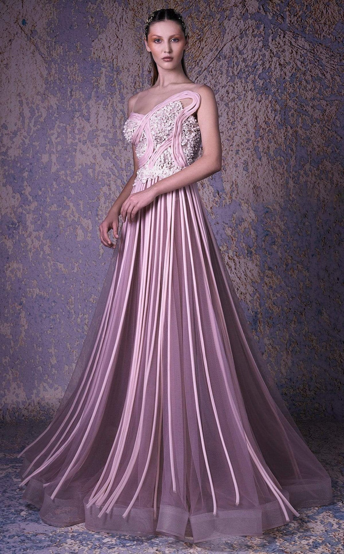 MNM COUTURE - G1013 Applique Illusion Neck A-line Gown Special Occasion Dress 0 / Blush