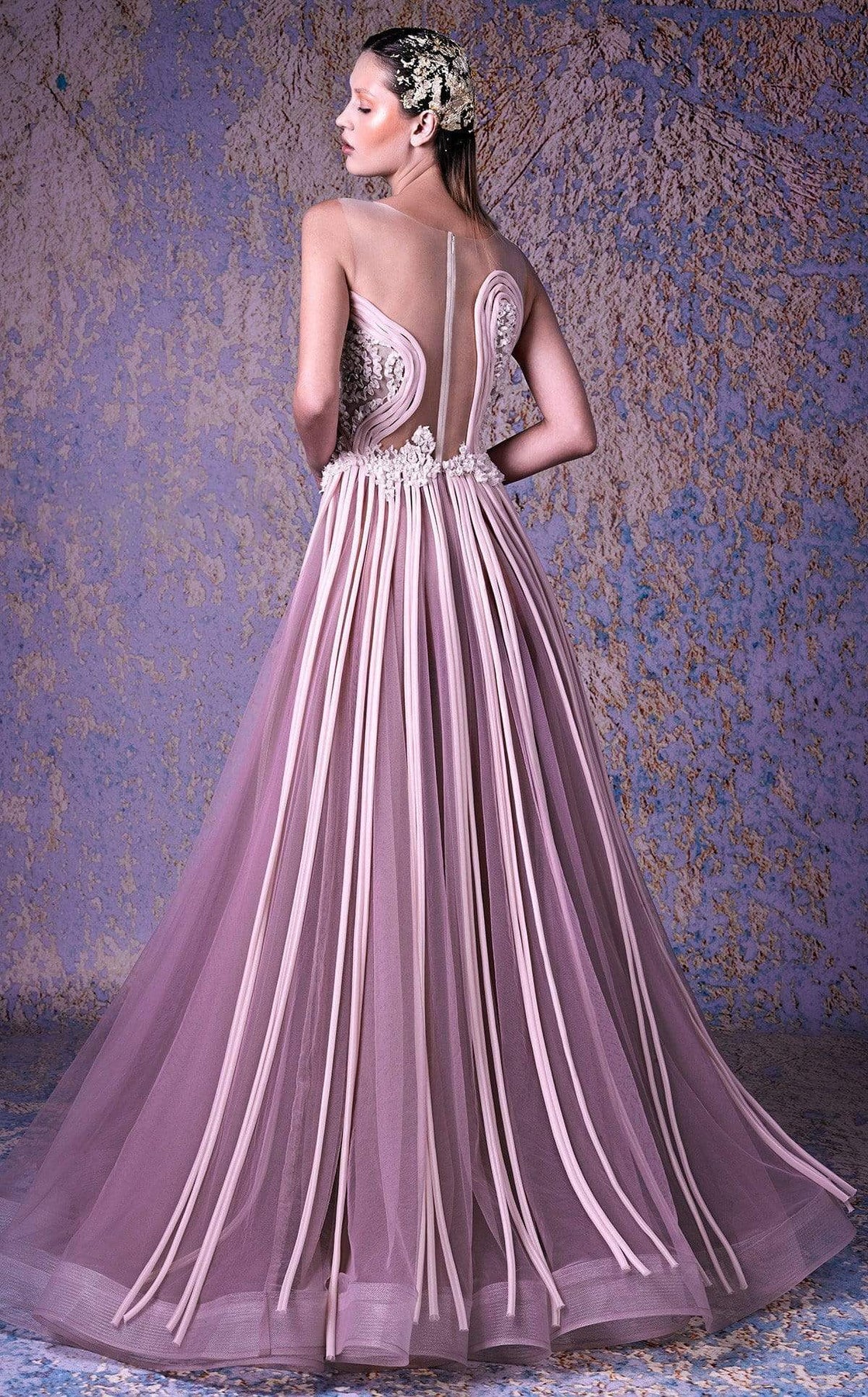 MNM COUTURE - G1013 Applique Illusion Neck A-line Gown Special Occasion Dress