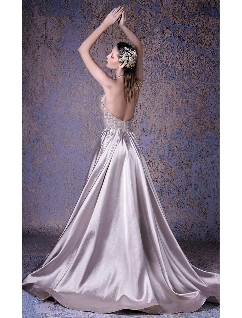 MNM COUTURE - G1030 Embellished Deep Halter V-neck A-line Gown Special Occasion Dress