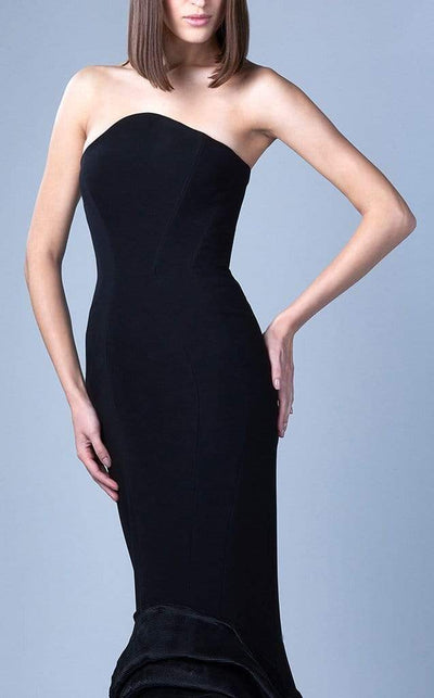 MNM COUTURE - G1066 Strapless Asymmetric Neckline Ruched Mermaid Gown In Black