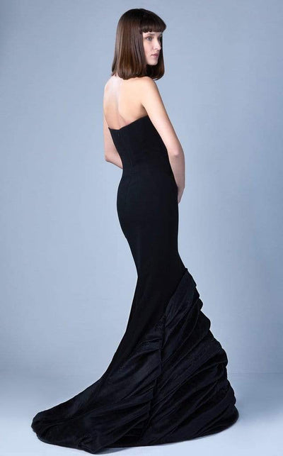 MNM COUTURE - G1066 Strapless Asymmetric Neckline Ruched Mermaid Gown In Black