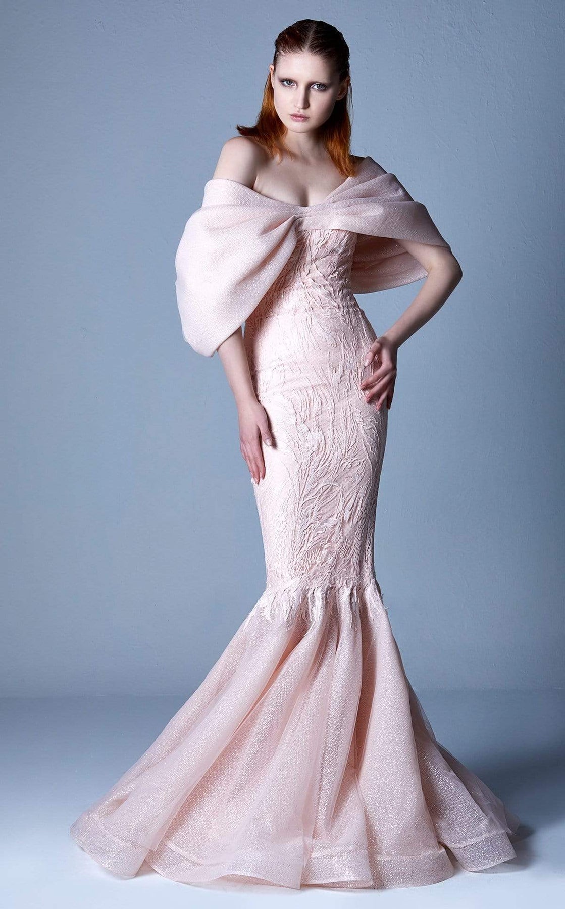 MNM COUTURE - G1103 Caped Off-Shoulder Mermaid Gown Evening Dresses