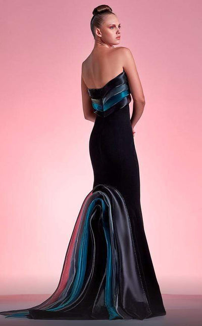 MNM COUTURE - G1204 Strapless Band Draped Mermaid Gown In Black