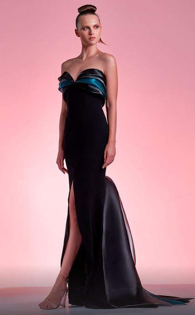 MNM COUTURE - G1204 Strapless Band Draped Mermaid Gown In Black