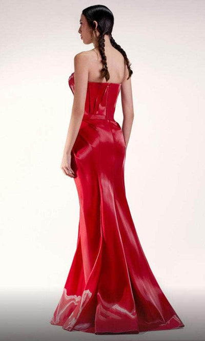 MNM COUTURE G1411 - Pleated Strapless High Slit Evening Gown Evening Dresses