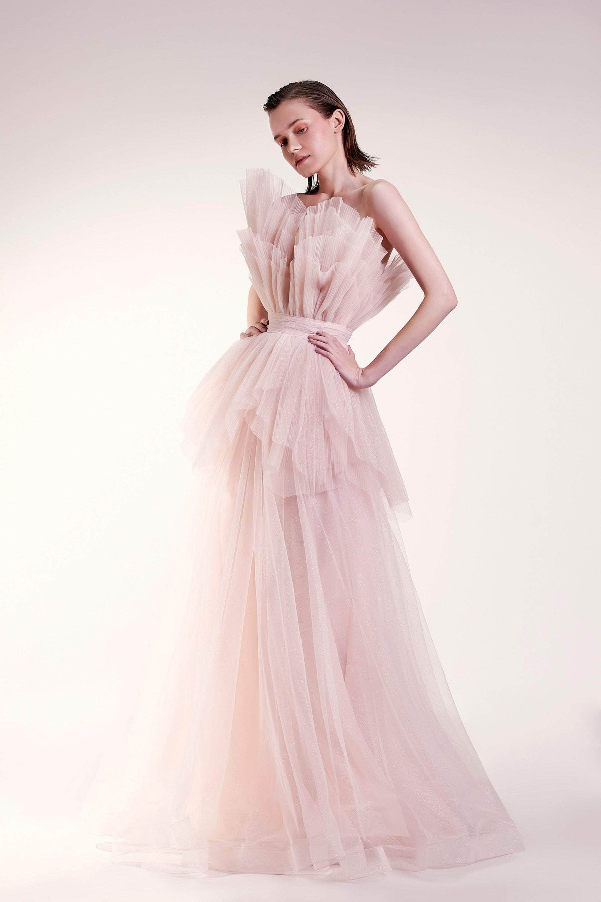 MNM Couture G1435 - Long Shimmery Plisse Tulle A-Line Dress