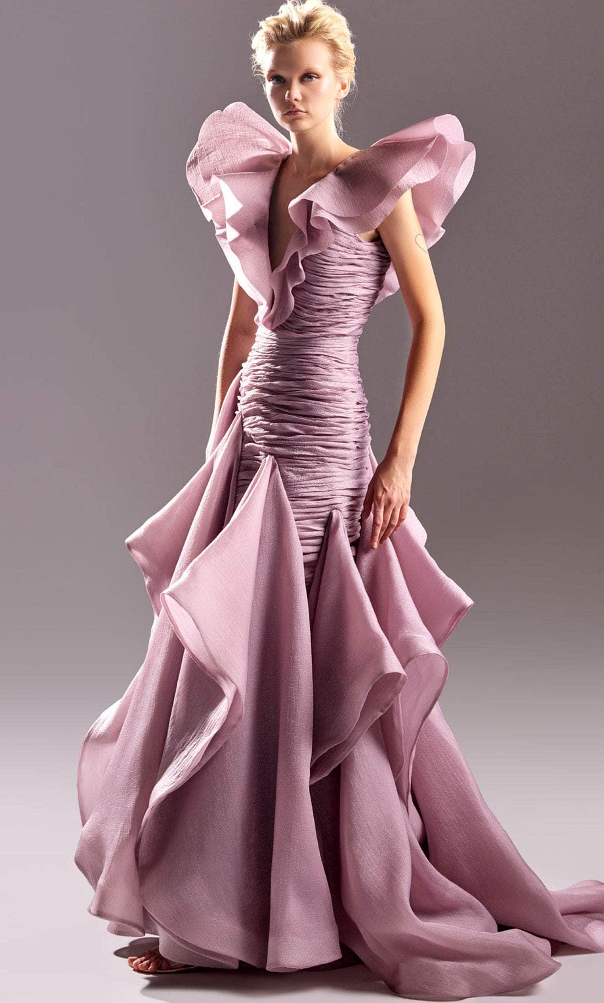 MNM COUTURE G1504 - Ruffle Sleeve Trumpet Evening Gown Evening Dresses