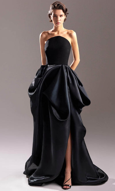 MNM COUTURE G1509 - Strapless Draped Evening Gown Special Occasion Dress 4 / Black