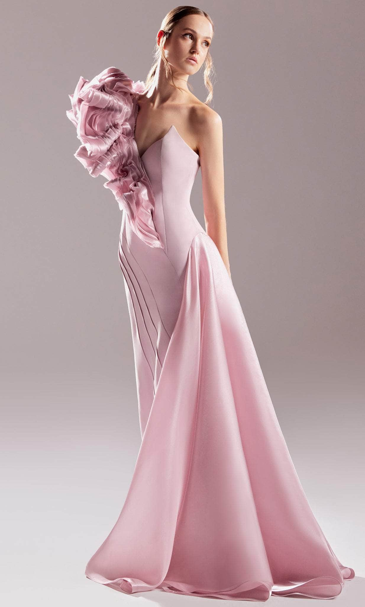 MNM COUTURE G1532 - Ruffled Detail One-Sleeve Dress Bridesmaid Dresses 0 / Pink