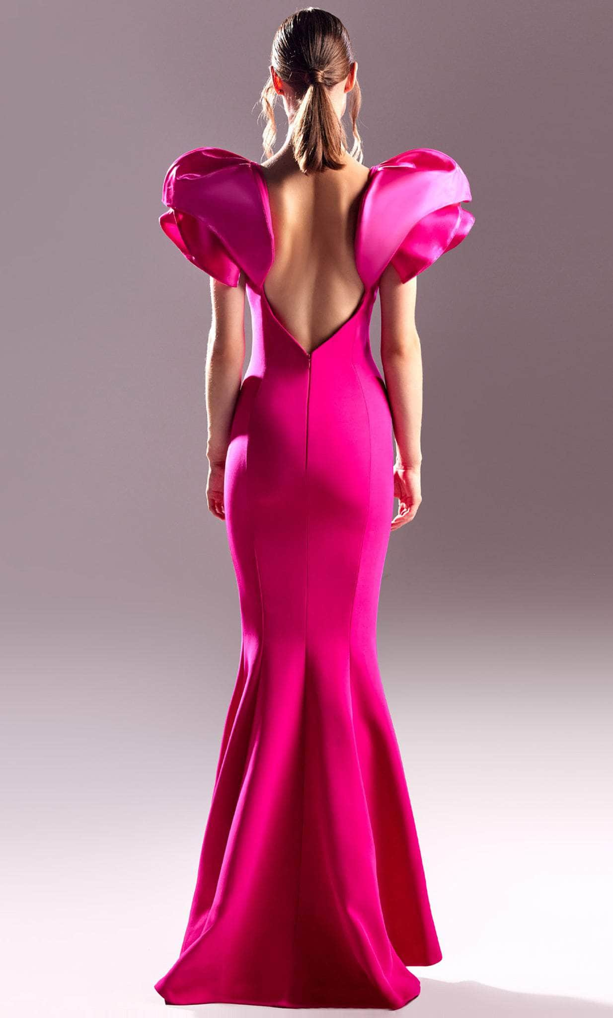 MNM COUTURE G1536 - Plunging Neck Ruffled Detail Sleeve Prom Dress Prom Dresses