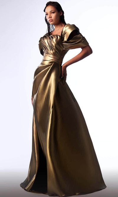 MNM Couture G1726 - Pleated Metallic Evening Dress Evening Dresses