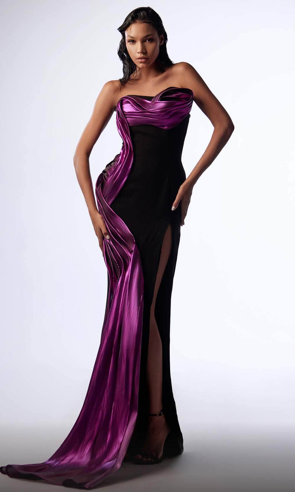 MNM Couture G1730 - Strapless Metallic Drape Evening Dress Evening Dresses 0 / Green