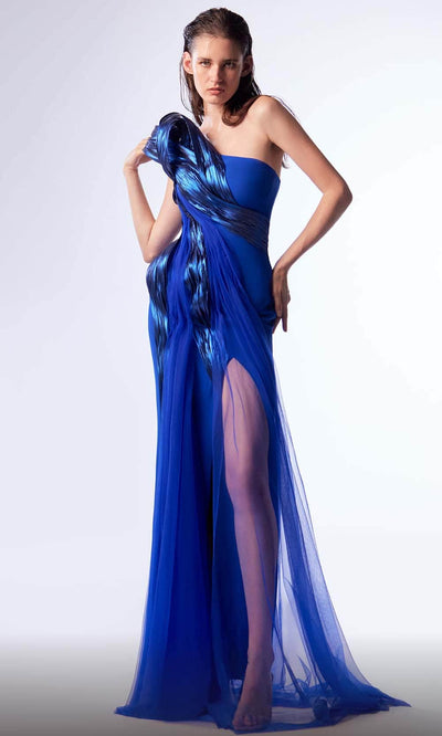 MNM Couture G1731 - Sheath High Slit Evening Dress Evening Dresses 0 / Blue