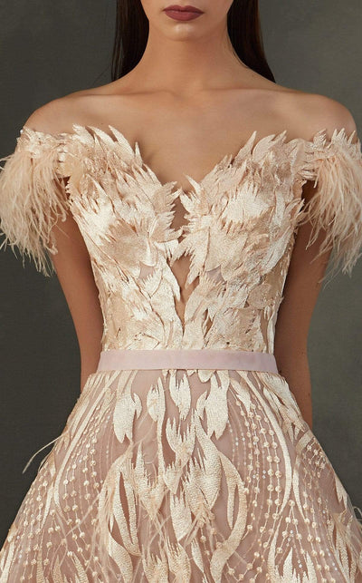 MNM COUTURE - K3659 Feathered And Embroidered Trumpet Dress Special Occasion Dress