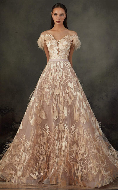 MNM COUTURE - K3659 Feathered And Embroidered Trumpet Dress Special Occasion Dress