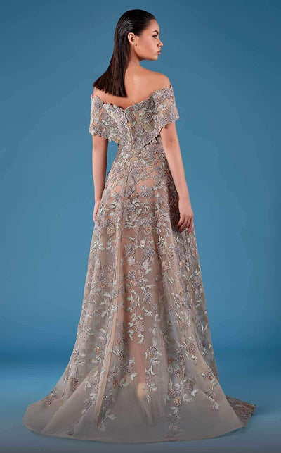 MNM COUTURE - K3751 Beaded Appliques Off-Shoulder Gown Evening Dresses