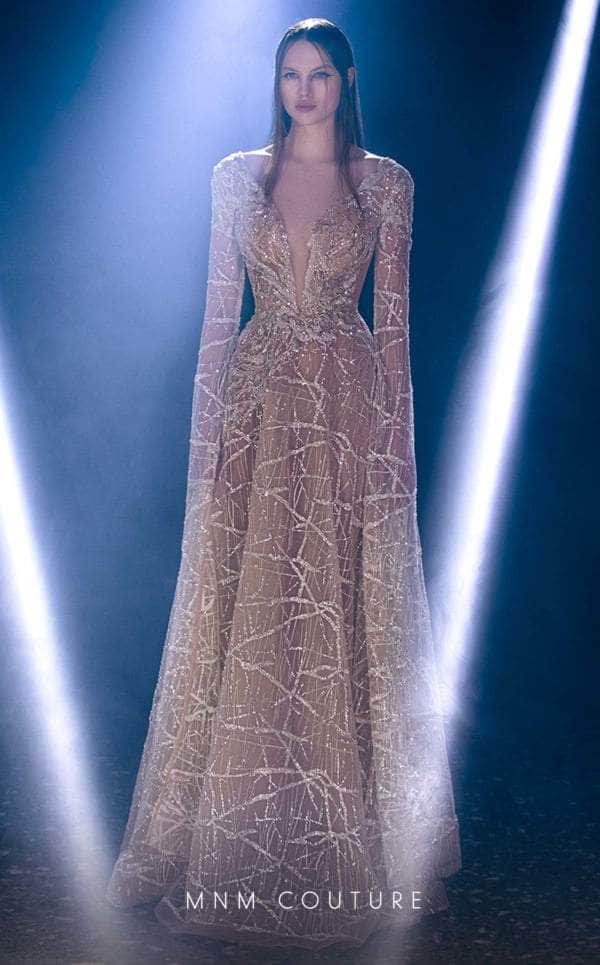 MNM Couture K3959 - Plunging V-Neck Embellished Prom Gown Special Occasion Dresses