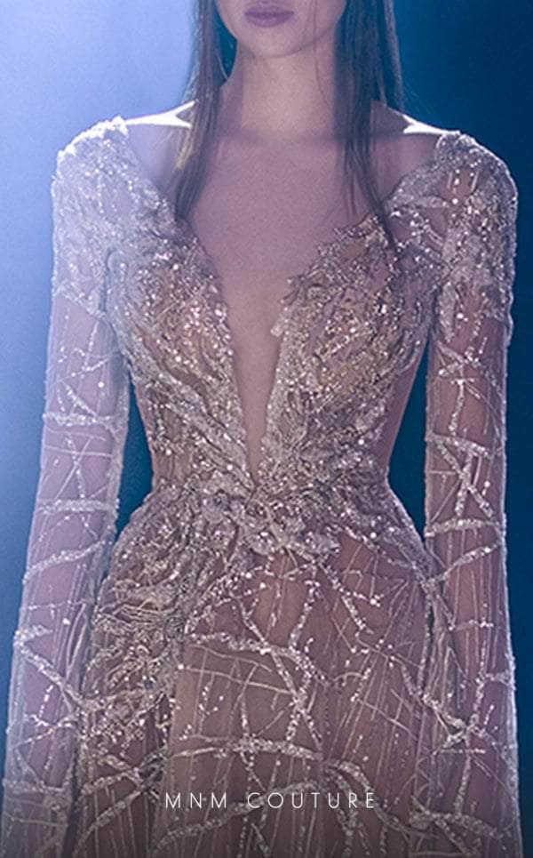 MNM Couture K3959 - Plunging V-Neck Embellished Prom Gown Special Occasion Dresses