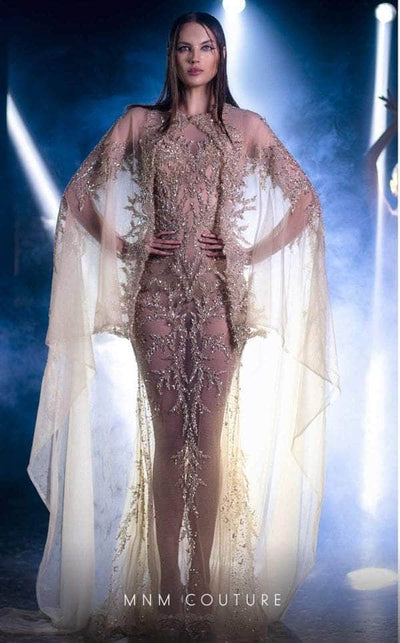 MNM COUTURE K3960 - Illusion Neck Long Cape Sleeve Evening Gown Special Occasion Dress
