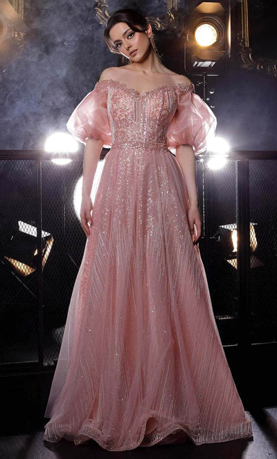 MNM COUTURE K3971 - Sheer Bell Sleeved Prom Gown Prom Dresses 0 / Pink