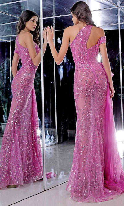 MNM COUTURE K3981 - Sequined Asymmetrical Prom Dress Prom Dresses