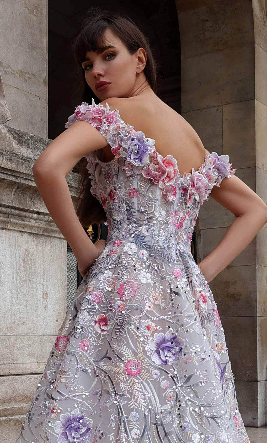 MNM Couture K4013 - Floral Appliqued Prom Gown Evening Dresses
