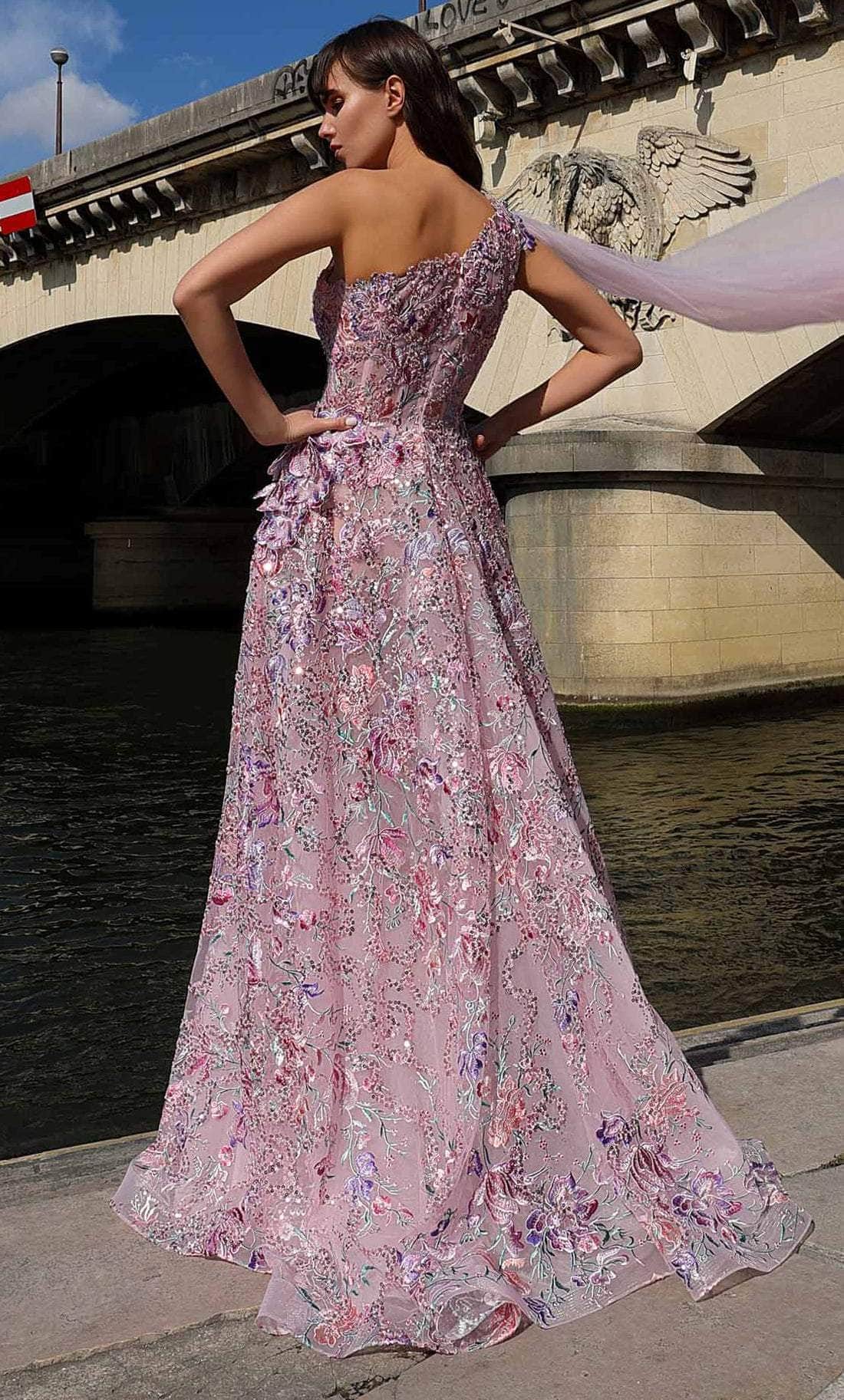 MNM Couture K4020 - Floral Embroidered One Shoulder Gown Evening Dresses