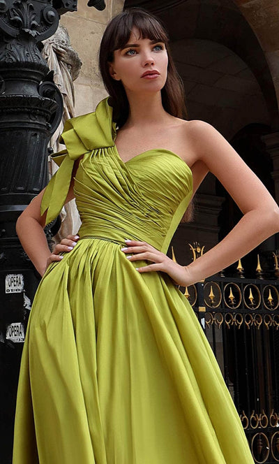 MNM COUTURE K4026 - Ruched Bodice Bow Accented Prom Gown Prom Dresses