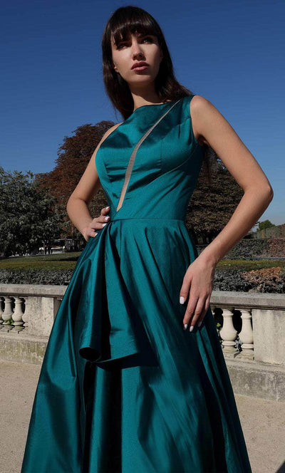 MNM Couture K4027 - Asymmetric Neck High Slit Evening Gown Evening Dresses