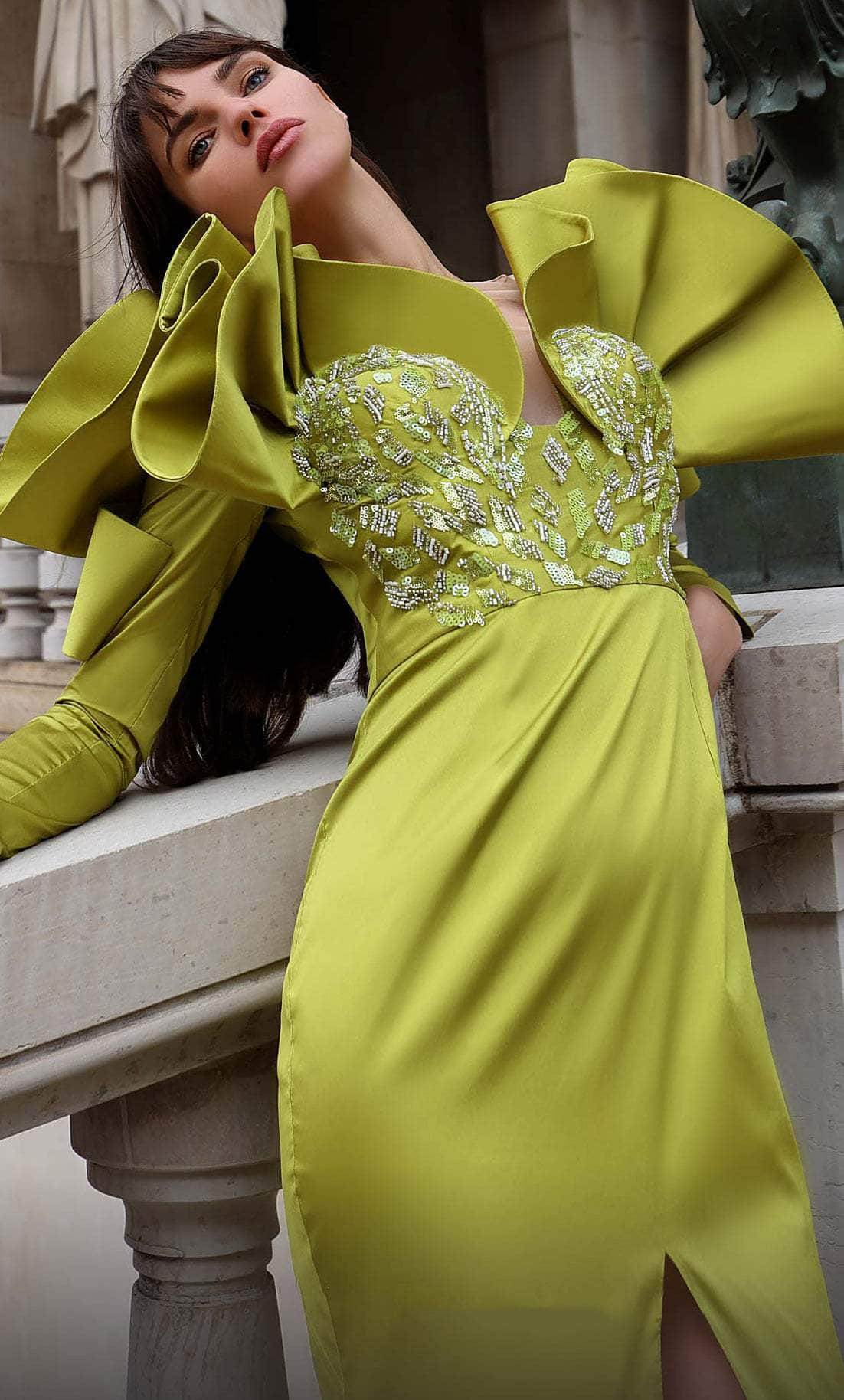 MNM COUTURE K4028 - Long Sleeve Ruffled Evening Gown Evening Dresses