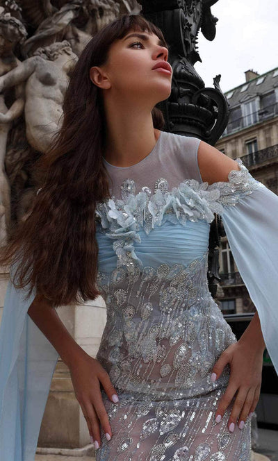 MNM COUTURE K4033 - Embellished Cold-Shoulder Sleeve Evening Gown Evening Dresses