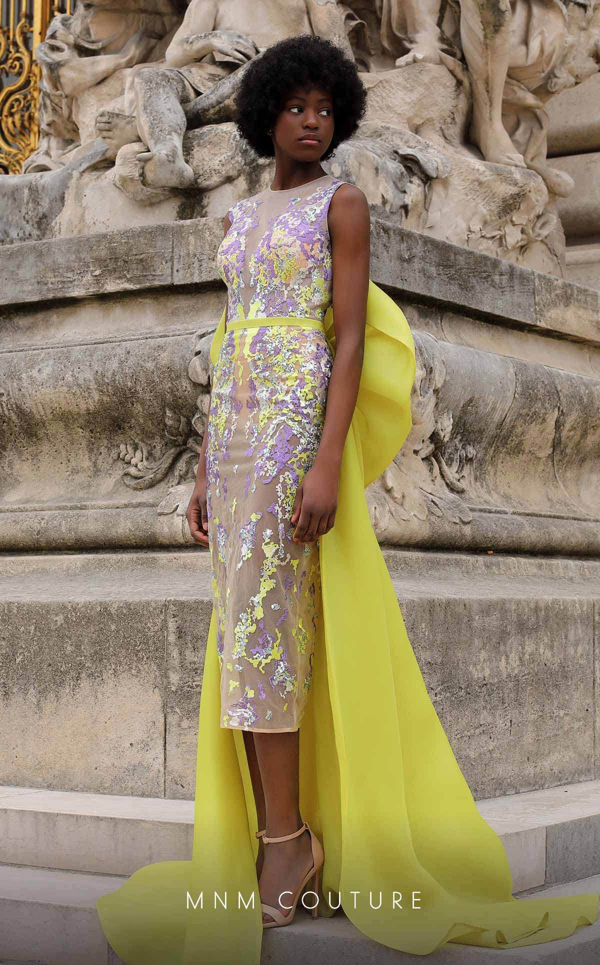 MNM COUTURE K4062 - Tea-Length Dress with Train