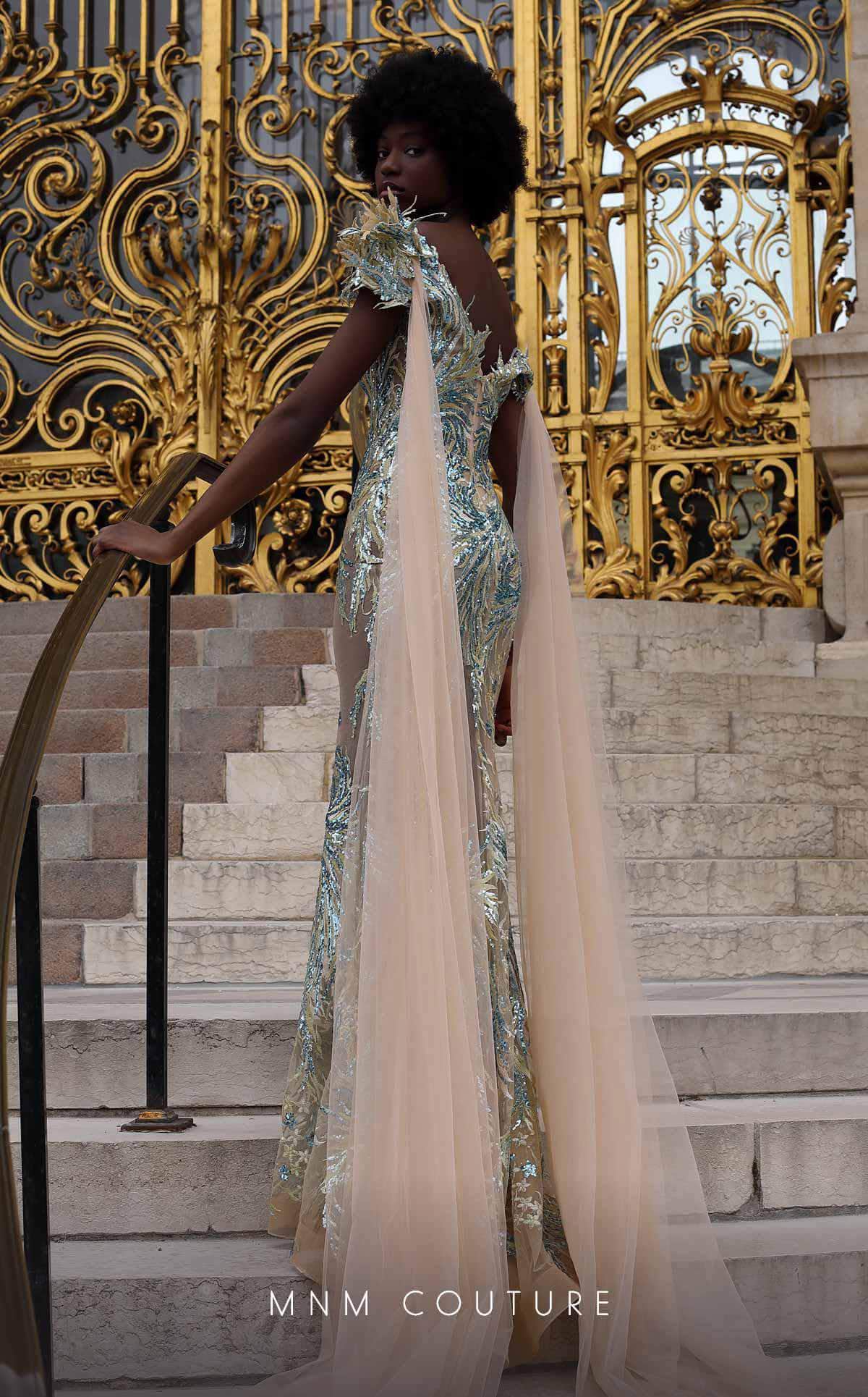 MNM COUTURE K4070 - Applique Sheer Gown