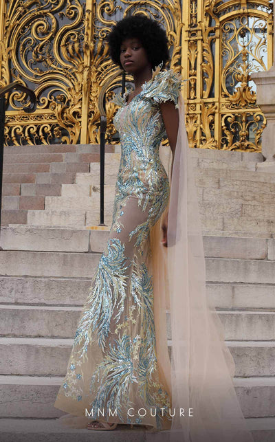 MNM COUTURE K4070 - Applique Sheer Gown