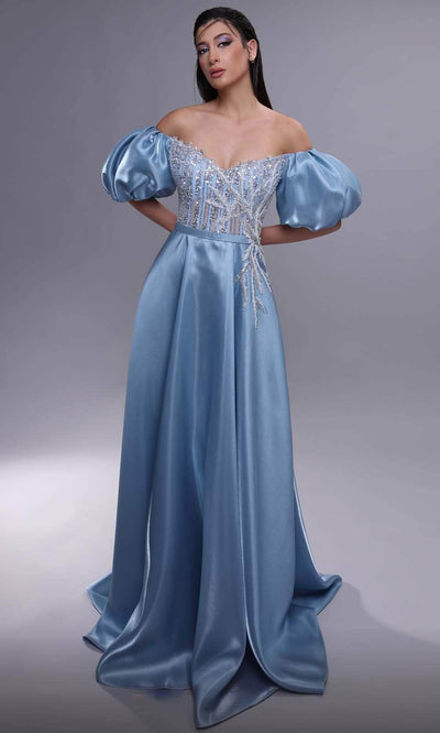 MNM Couture K4079 - Beaded Corset Evening Dress Evening Dresses 0 / Blue
