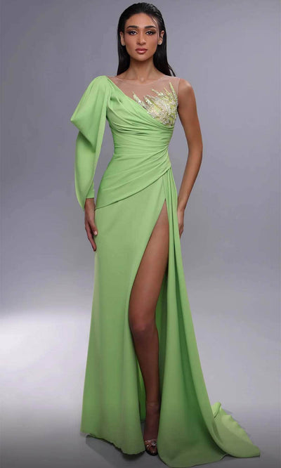 MNM Couture K4086 - Illusion Bateau Evening Dress with Slit Evening Dresses