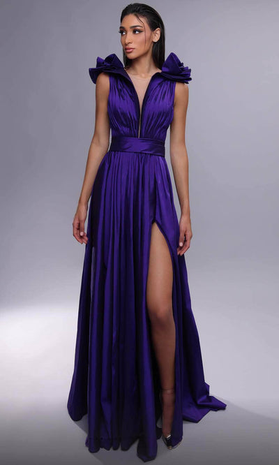 MNM Couture K4096 - Floral Detail V-Neck Evening Dress Evening Dresses