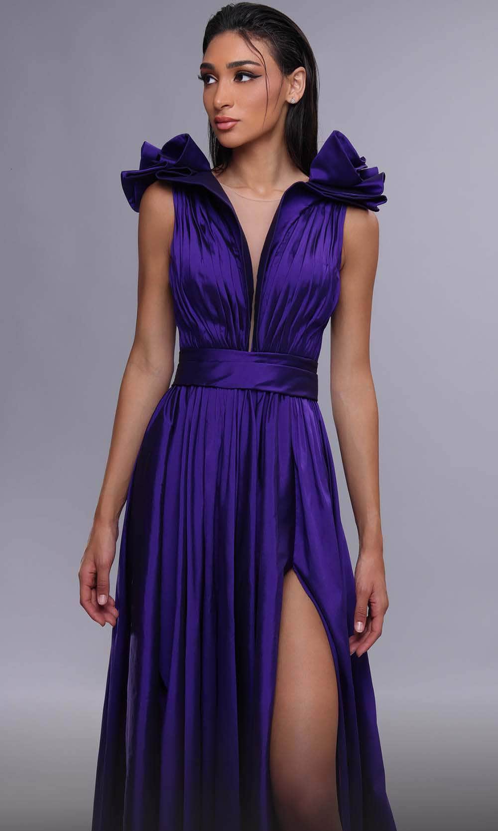 MNM Couture K4096 - Floral Detail V-Neck Evening Dress Evening Dresses