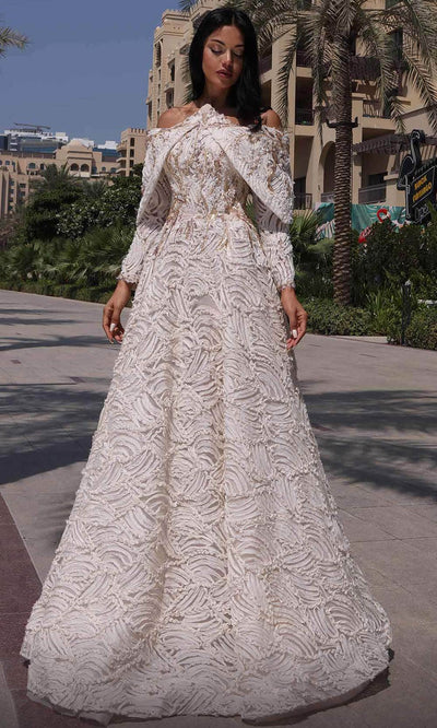 MNM Couture K4131 - Beaded Off Shoulder Evening Dress Evening Dresses 0 / White