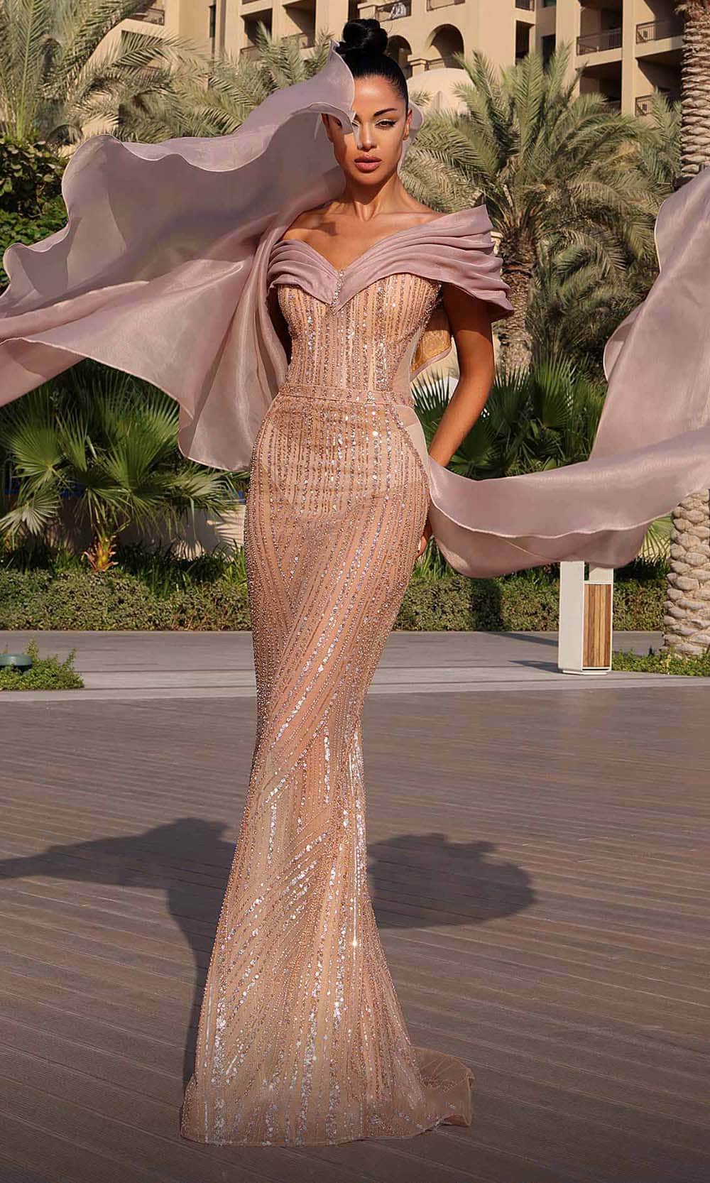 MNM Couture K4138 - Draped Off Shoulder Evening Dress Evening Dresses