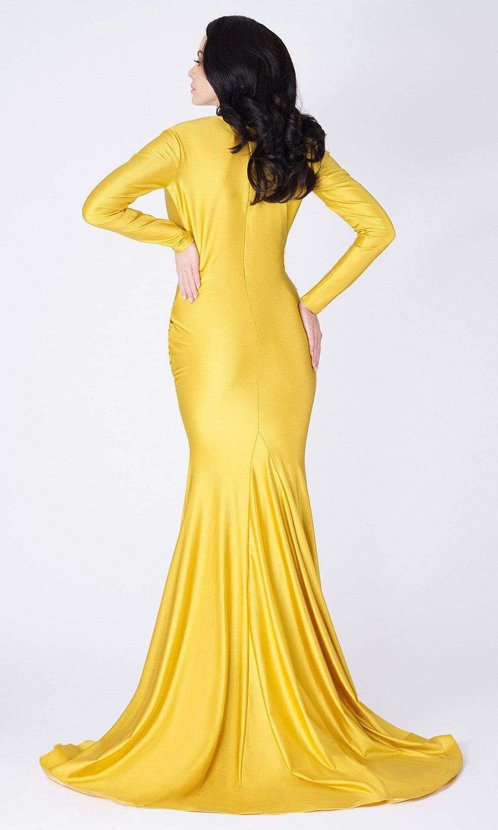 MNM COUTURE - L0002ASC Modest Fitted Bod Trumpet Full Gown In Yellow