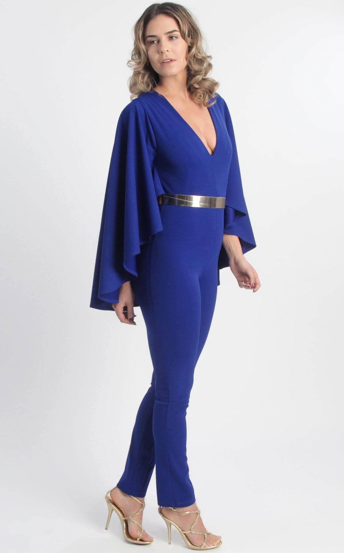 MNM COUTURE - L0025 Cape Sleeve Ankle Length Jumpsuit Special Occasion Dress