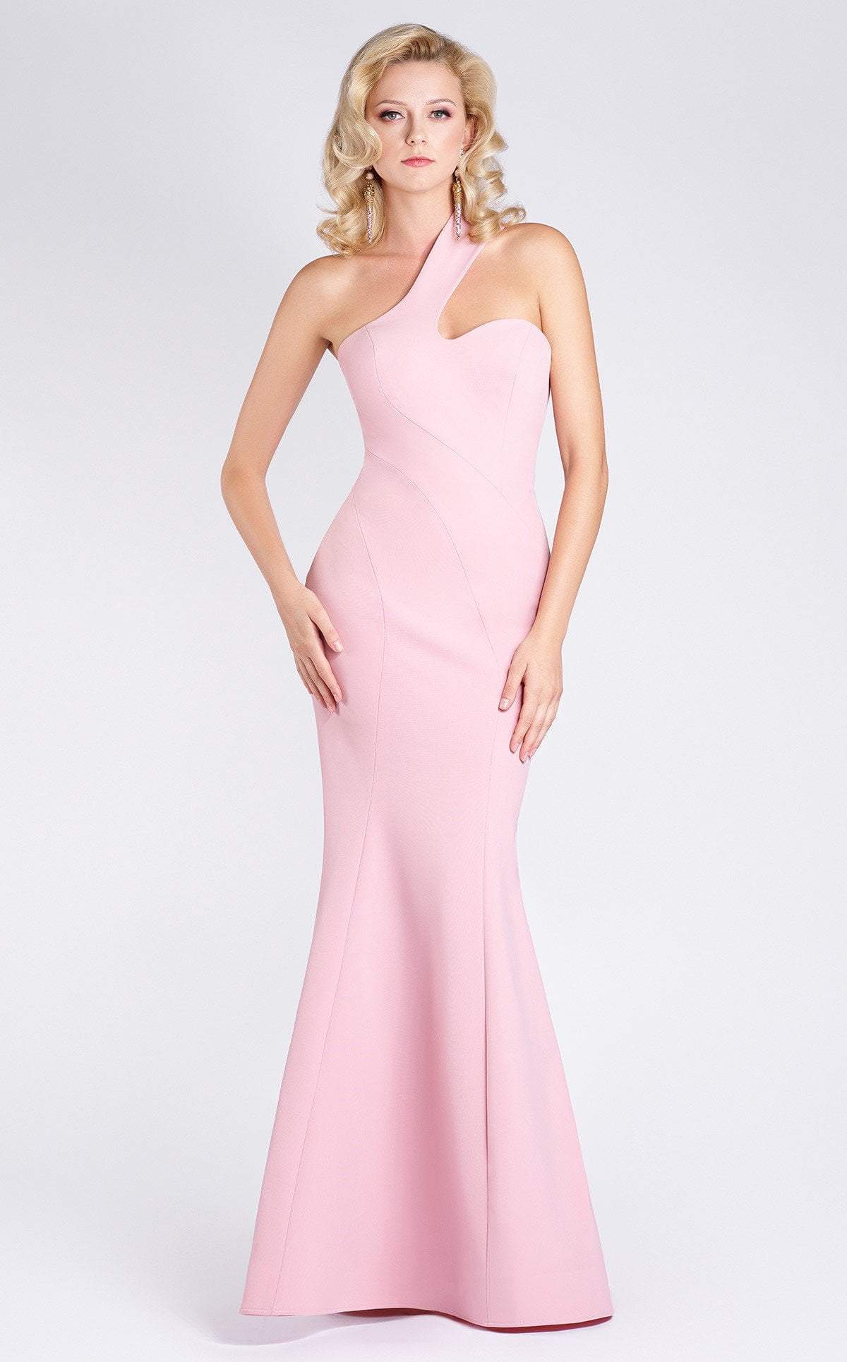 MNM COUTURE - M0003 Asymmetric One Shoulder Mermaid Gown Special Occasion Dress 0 / Pink