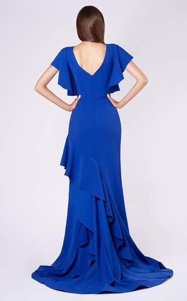 MNM COUTURE - M0036 Ruffled V-neck Trumpet Dress With Train Special Occasion Dress