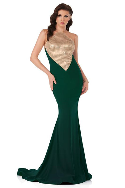 MNM Couture - N0014 Sheer Illusion Jewel Trumpet Dress