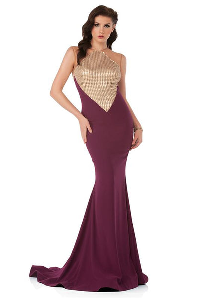 MNM Couture - N0014 Sheer Illusion Jewel Trumpet Dress